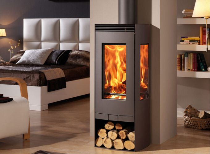 compact woodburning cooker with low storage for small spaces