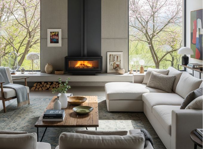 placa de acero detrás de la estufa de leña